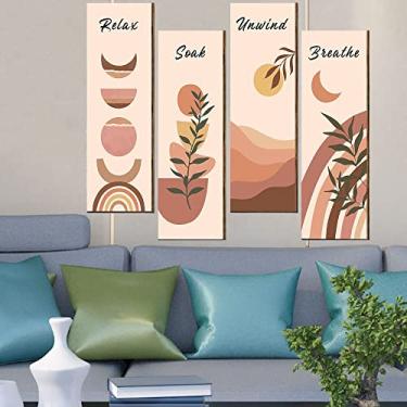 Imagem de Idle Decormay conjunto de 4 peças retrô estilo abstrato placa de porta de madeira placa para casa banheiro quarto cafeteria bar decoração de parede de natal (tipo B)