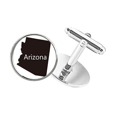 Imagem de DIYthinker Abotoaduras com clipe de botão redondo com mapa dos Estados Unidos da América do Arizona