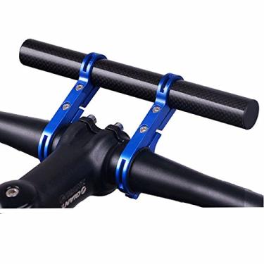 Imagem de JPOJPO Extensor de guidão de bicicleta braçadeira de suporte de extensão para velocímetro de bicicleta suporte de lâmpada de farol de fibra de carbono 20 mm azul