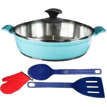 Imagem de Frigideira Azul Turquesa Alumínio Usinado Talher Luva01 30cm