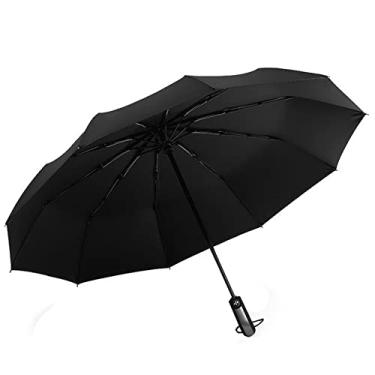 Imagem de Bestgift Guarda-chuva solar para negócios grande automático engrossado borracha preta dobrável preto + 12 costelas automáticas de guarda-chuva
