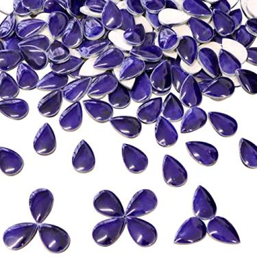 Imagem de 60 peças de cerâmica para transformação de forno, azulejo de mosaico para artesanato, gota de chuva azul escuro peças de cerâmica suprimentos para mosaico para projetos de mosaico decoração de casa (18 x 28 mm)