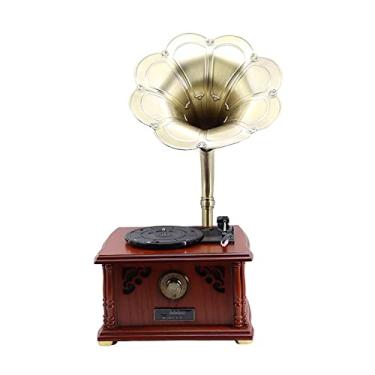 Imagem de Reprodutor de discos retro, toca-discos fonográfico, madeira maciça, alto-falante Bluetooth, toca-discos de vinil, fonógrafo, retro, toca-discos ShaoSu