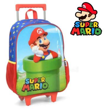 Imagem de Mochila Mario Bros Rodinha Infantil Vermelho Meninos Escolar