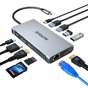 Imagem de SUTOUG Hub USB C 12 em 1, estação de ancoragem, estação de ancoragem para laptop com monitores triplos para MacBook Pro e Windows (2 HDMI, DP, 100 W PD, leitor de cartão SD/TF, 3 portas USB 3.0), apenas Mac OS compatível com modo espelho