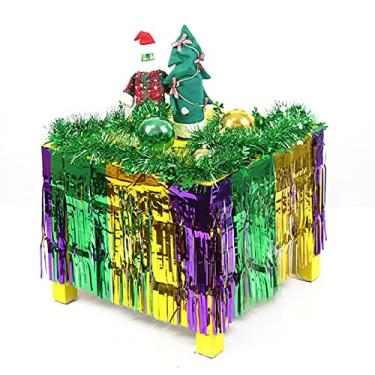Imagem de Pacote com 2 saias de mesa com franjas metálicas de carnaval, cortinas de franja de folha metálica, cortinas de franja de folha de tinsel, adereços de cabine de fotos, pano de fundo para parede de