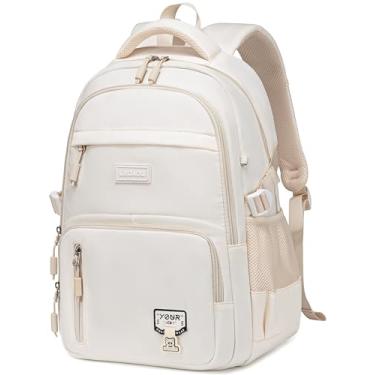 Imagem de LEDAOU Mochila feminina para laptop de 15,6 polegadas, mochila de trabalho, negócios, viagens, faculdade, escola, mochila para professores, Bege, Large, Viagem escolar