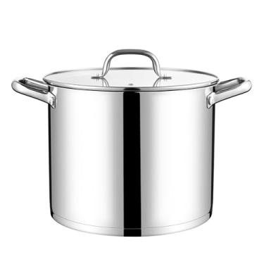 Imagem de LIANYU Panela de estoque de 10 litros com tampa, panela de aço inoxidável de três camadas, panela de sopa de conserva resistente de 10 litros para gás, elétrica, fogões, panela de indução com alças