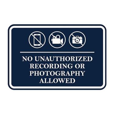 Imagem de Signs ByLITA Moldura clássica sem gravação não autorizada ou fotografia permitida placa de porta ou parede Material durável | Fácil instalação (azul marinho/branco) - Pequena