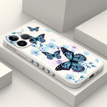 Imagem de LEECG Capa para iPhone 12 Pro, capa de telefone de borracha de silicone líquida fina com flor da moda para iPhone 12 Pro 6,1 polegadas - aurora borboleta branca