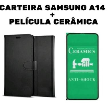 Imagem de Capa Capinha Carteira Preta + Película de Cerâmica para Samsung A14 4G