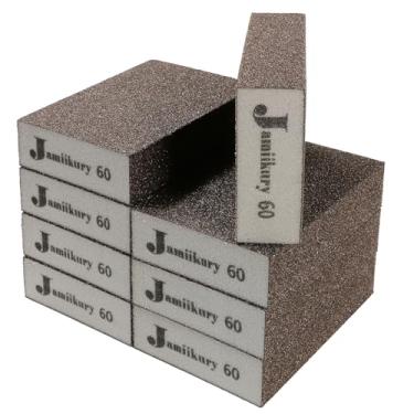 Imagem de 8 peças de blocos de lixa de 60 grãos, esponja de lixa grossa Jamiikury lavável e reutilizável, esponja de lixa seca úmida para móveis de metal de madeira, tinta e drywall