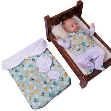 Imagem de Saída Maternidade Com Porta Bebê Menino Safari Verde 04 Peças - Bebê F