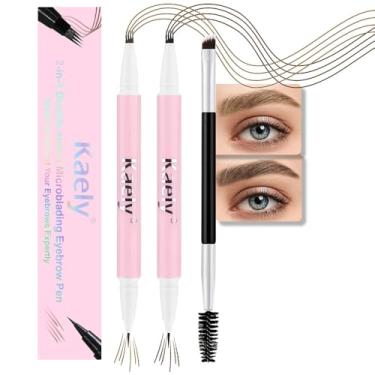 Imagem de Lápis de sobrancelha Kaely 2 peças marrom claro escuro microblading Magic Microblading com ponta dupla, com 4 aplicadores de micropontas de pincel e pinceladas precisas como pinceladas, pincel de