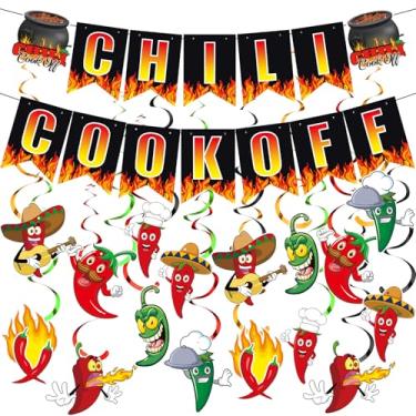 Imagem de 35 pcs Chili Cook Off banner Chili Pepper Banner party Decor Chili Contest Tasting Competition Red Hot Chili Cook Off Hanging Swirls Holiday Celebrating Events for Chili Fest Pepper Party favors