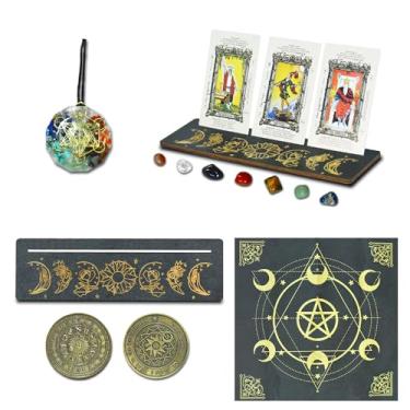 Imagem de knana Tarot Card Holder Set - Complete Kit with Stand, Crystals, Cloth, Decision Maker Coin, and More - Accessorize Your Tarot Reading with Witch Divination Tools - Wiccan Supplies -11Pcs