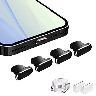Imagem de VIWIEU Tampa de metal antipoeira compatível com iPhone 14 13 12 11 X XS XR 8 7 SE Mini Plus Pro Max iPad AirPods 4 unidades, protetor de tampas de poeira com porta de carregamento Lightning com