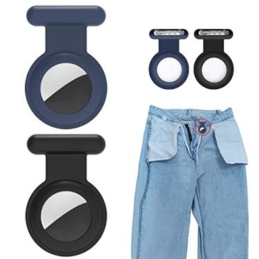 Imagem de Pacote com 2 capas compatíveis com AirTag, suporte de silicone oculto GPS infantil com pino invisível, capa antiperda para Apple Air Tag para crianças, idosos, animais de estimação, roupas (azul e