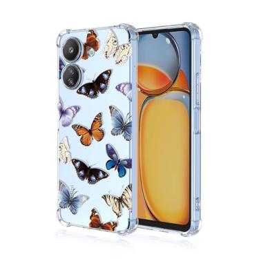 Imagem de RRXSYXL Capa para celular Xiaomi Poco C65, Redmi 13C 4G com estampa floral transparente e borboletas, capa de TPU macio com proteção à prova de choque para Xiaomi Poco C65 (borboletas coloridas)