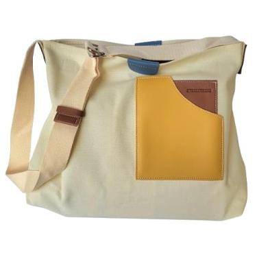 Imagem de XVSOLUTIONS Bolsa de lona feminina carteiro transversal grande capacidade trabalho diário alça casual bolsos bolsas, Bege, Medium