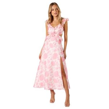Imagem de Petal & Pup Vestido longo feminino Rori com babados, Rosa floral, GG
