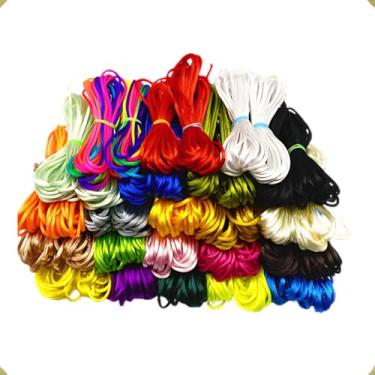 Imagem de Kit 10 cores Fio de Seda 1mm Cordão Cetim Rabo de Rato Macramê Artesanato 100m Fio Transas Pulseiras Chinelos