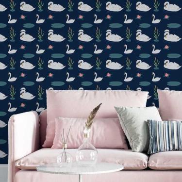 Imagem de Papel de Parede Adesivo Cisne Lago Azul N05121 0,58X2,5M - Adesivo BR
