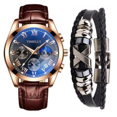 Imagem de Relógio Masculino Dourado Analógico Funcional + Bracelete - PENDULARI