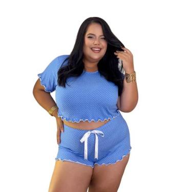Imagem de Pijama Plus Size Feminino Curto Baby Doll Short Doll - Isysser, Azul c