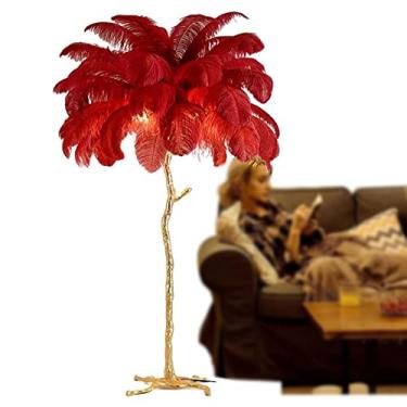 Imagem de Luminária de piso moderna de penas de avestruz, lâmpada de LED regulável de penas de canto alto decorativa para quarto, sala de estar, escritório, leitura