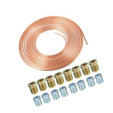 Imagem de Partuto 1 conjunto de 25 pés de 5/40.6 cm OD kit de tubulação de linha de freio flexível revestido de cobre bobina de rolo de tubo de linha de freio com 16 acessórios flare invertidos de substituição