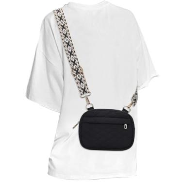 Imagem de MAXTOP Pequenas bolsas transversais acolchoadas para mulheres, pochete de viagem com alça larga ajustável, presentes para mulheres, Preto