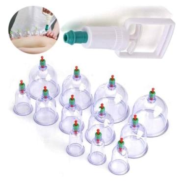 Imagem de Kit Com 12 Ventosas Ventosaterapia Massagem Terapêutica Acupuntura Massoterapia Sucção Vácuo + Bomba