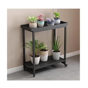 Imagem de Mobile Flower Rack，Plant Stand Indoor Outdoor，Simple Plant Stand，Tier Plant Stand With Wheels，Floor-Standing Glower Rack，Storage Rack，for Living Room Balcony Garden(Black,80*25*53cm/31.5*9.8*20.9in)