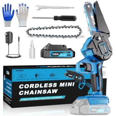 Imagem de Mini motosserra, motosserra elétrica portátil, sem cabo, serra de mão pequena alimentada por pilhas, cortador de ramo leve para pátio, casa e jardim
