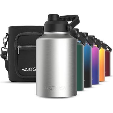 Imagem de WATERSY Garrafa de água de 1 galão isolada (fria por 48 horas), livre de BPA e à prova de vazamento, jarro de água de aço inoxidável de 3,628 g, grande térmico, garrafa de água grande com alça para