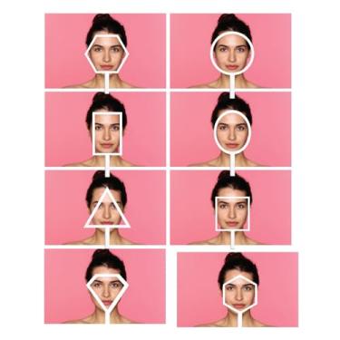 Imagem de Kit Visagismo - Análise de Formatos de Rosto, 8 Modelos Universais : Hexagonal, Oval, Redondo, Retangular, Quadrado, Triangular, Diamante, Hexagonal Vertical