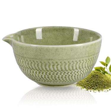 Imagem de CAMATET Tigela Matcha com bico, tigela de cerâmica Matcha de 500 ml/510.3 g, matcha chawan cerimonial japonês para Matcha em pó/salada/fruta/sopa/chá - verde matcha
