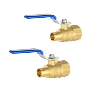 Imagem de (Pacote com 2) EFIELD Crimpagem Pex de 3/10.2 cm x Válvula esférica de desligamento de latão FNPT de 3/4 polegadas para aplicação em encanamento, ASTM F1807, alavanca azul, certificado cUPC