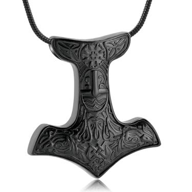 Imagem de VCCWYQK Colar masculino com urna de talismã de martelo de Thor Viking para homens, pingente de amuleto nórdico Mjolnir vintage, joia de cremação de aço inoxidável para cinzas, Aço inoxidável, Sem
