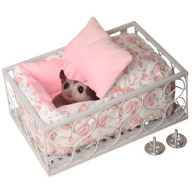 Imagem de Copfeu Gaiola de planador de açúcar, plataforma de metal com ninho quente, plataforma de rato, porquinho-da-índia, cesta de hamster para ratos (branca, grande)