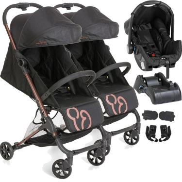 Imagem de Carrinho Gemeos Bebe Conforto Base Galzerano Duolee Cobre