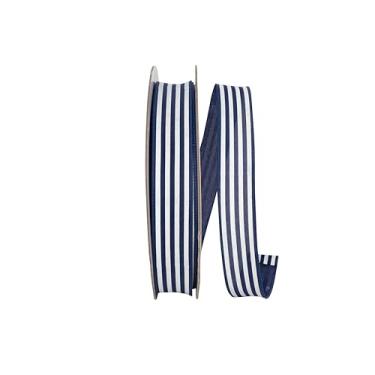 Imagem de Reliant Ribbon Fita de borda com fio de linho listrado, azul marinho/branco
