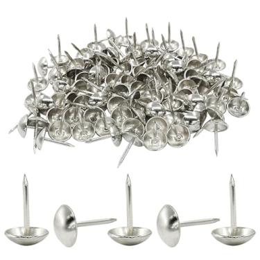 Imagem de Moicstiy 100 peças de tachas de estofamento de 7/40.6 cm, tachas de polegar de metal prateado, pregos decorativos para móveis domésticos de cabeça redonda para sofá, pinos DIY (11 x 17 mm)