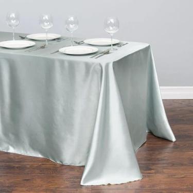 Imagem de Toalha de mesa retangular de cetim, capa de sobreposição de mesa, festa, feriado, jantar, casamento, decoração de banquete (145X220cm/cinza prateado)