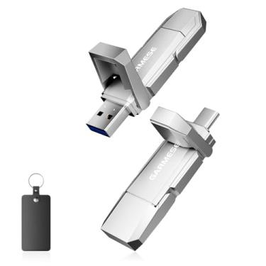 Imagem de GARMESE Pen drive USB C de 256 GB até 450 MB/s USB 3.2 unidade de polegar de estado sólido tipo A + unidade flash 2 em 1 tipo C, armazenamento de dados compatível com smartphone tablet, console de