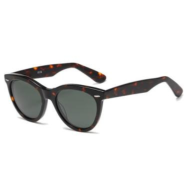 Imagem de Moda Acetato Mulheres Óculos de Sol Retro Moldura Redonda Lente de Vidro Ao Ar Livre Viagem Pesca Carro Dirigindo UV400, C6