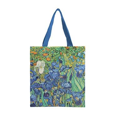 Imagem de RainCaper Bolsa feminina de lona | Fecho magnético e bolso interno aberto | Comporta laptops, revistas, óculos de sol, livros, Van Gogh Irises, Medium
