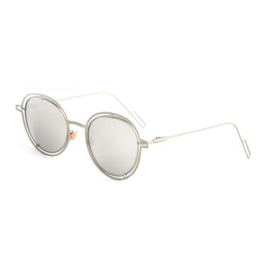 Imagem de VFDHN Óculos de sol góticos steampunk masculinos com revestimento espelhado redondo retrô (armação prateada)