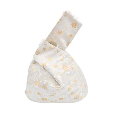 Imagem de BAR AUTOTECH Bolsa de pulso elegante de algodão com estampa japonesa, bolsa de mão, bolsa de lona portátil para mulheres, mulheres, Silver Vine Breeze, Brocade Fabric